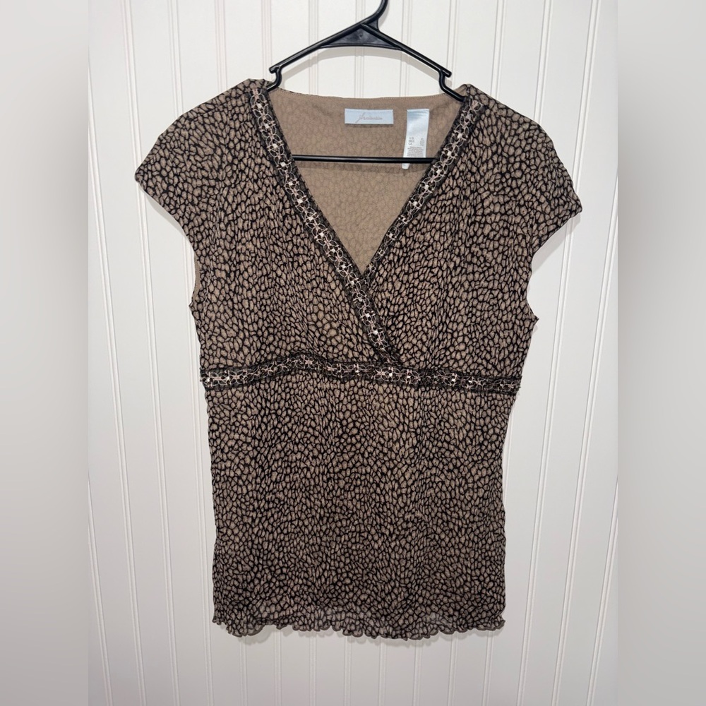 JH Collectibles Beige and Black Animal Print Blouse| Size XL